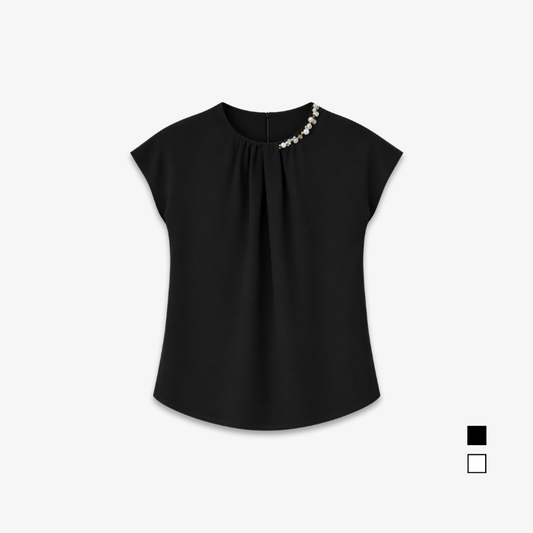 YFS Women Pearl Detail Short Sleeve Top