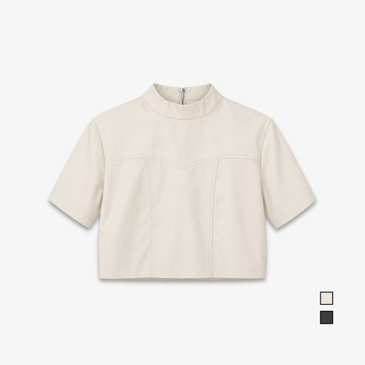 YFS Women Mock Neck Short Sleeve Cropped Top