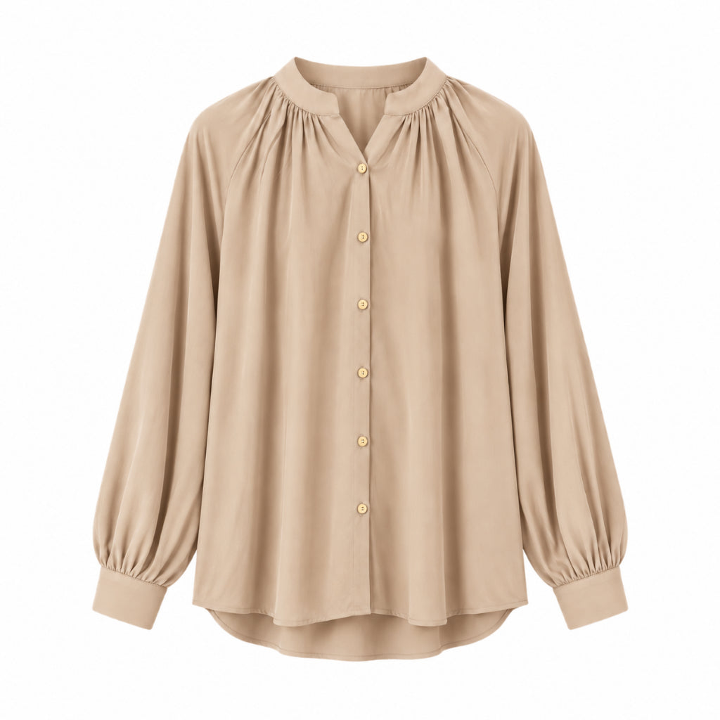 PISCO Women Gathered Neck Long Sleeve Shirt