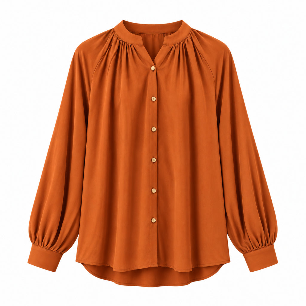 PISCO Women Gathered Neck Long Sleeve Shirt