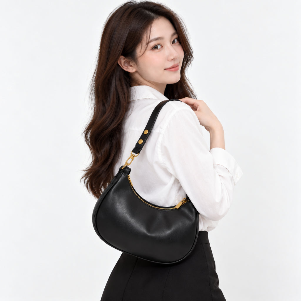 YFS Women PU Leather Crescent Shoulder Bag