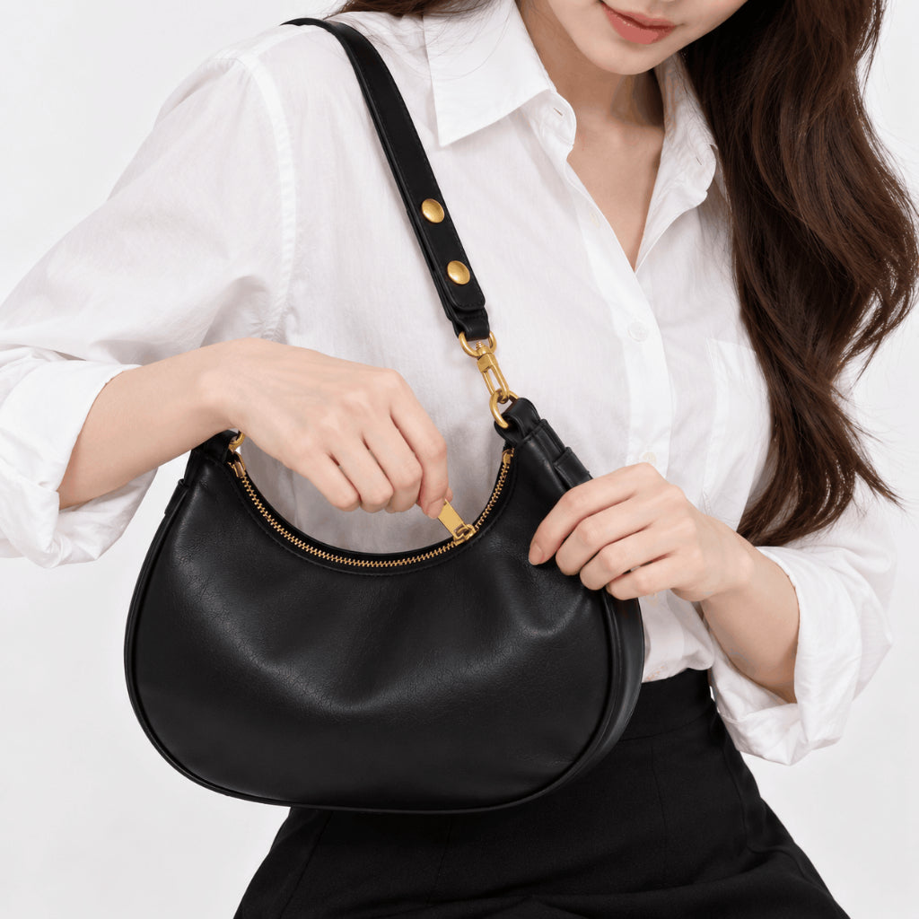 YFS Women PU Leather Crescent Shoulder Bag
