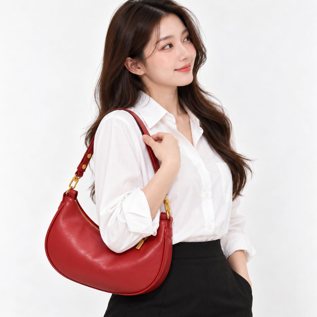YFS Women PU Leather Crescent Shoulder Bag