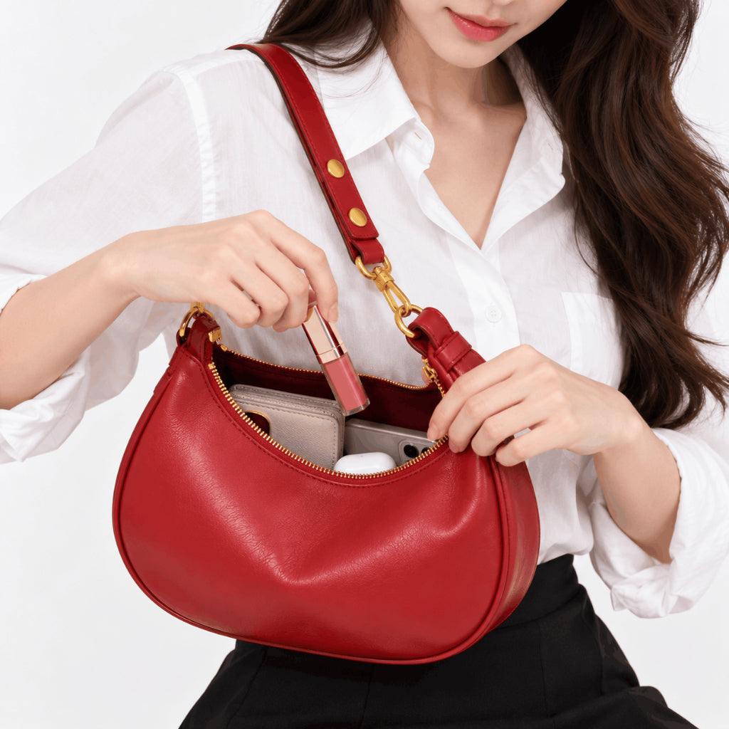 YFS Women PU Leather Crescent Shoulder Bag