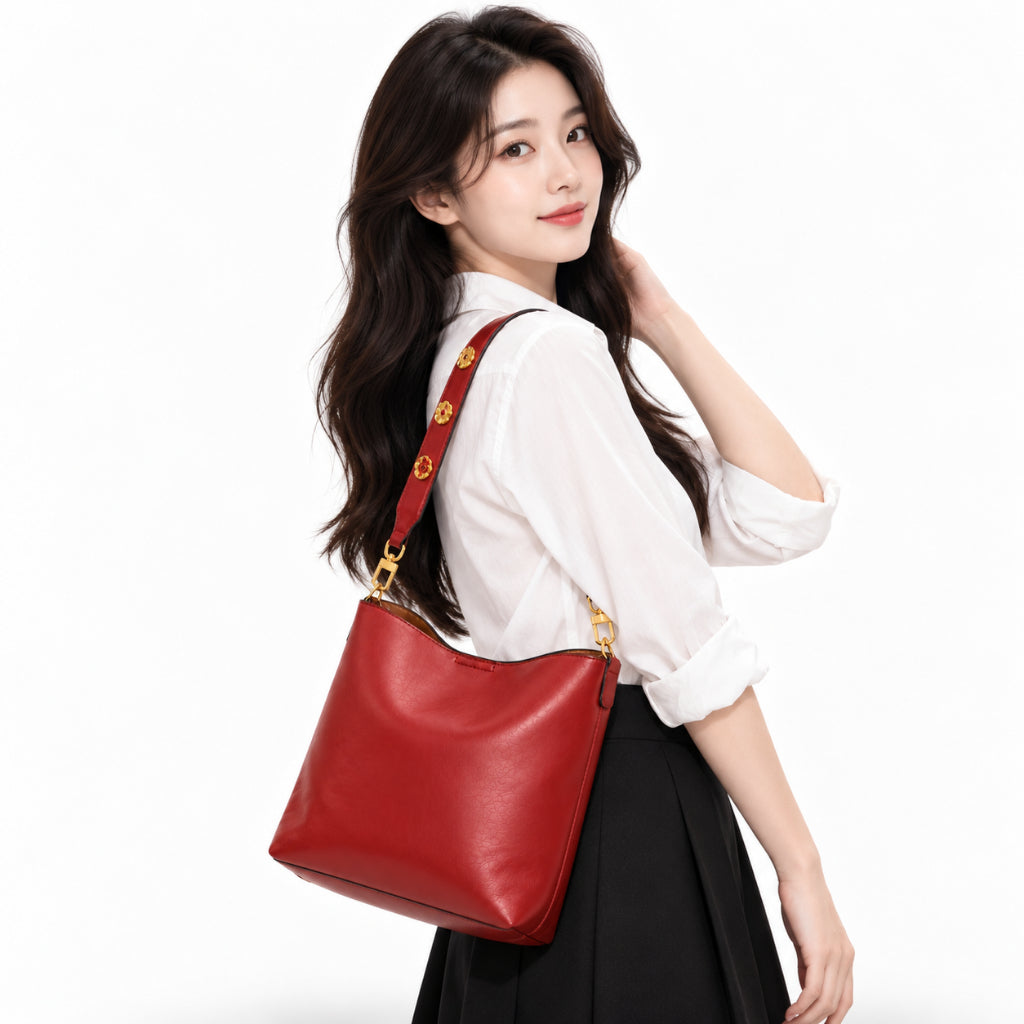 YFS Women PU Leather Floral Strap Shoulder Sling Bag