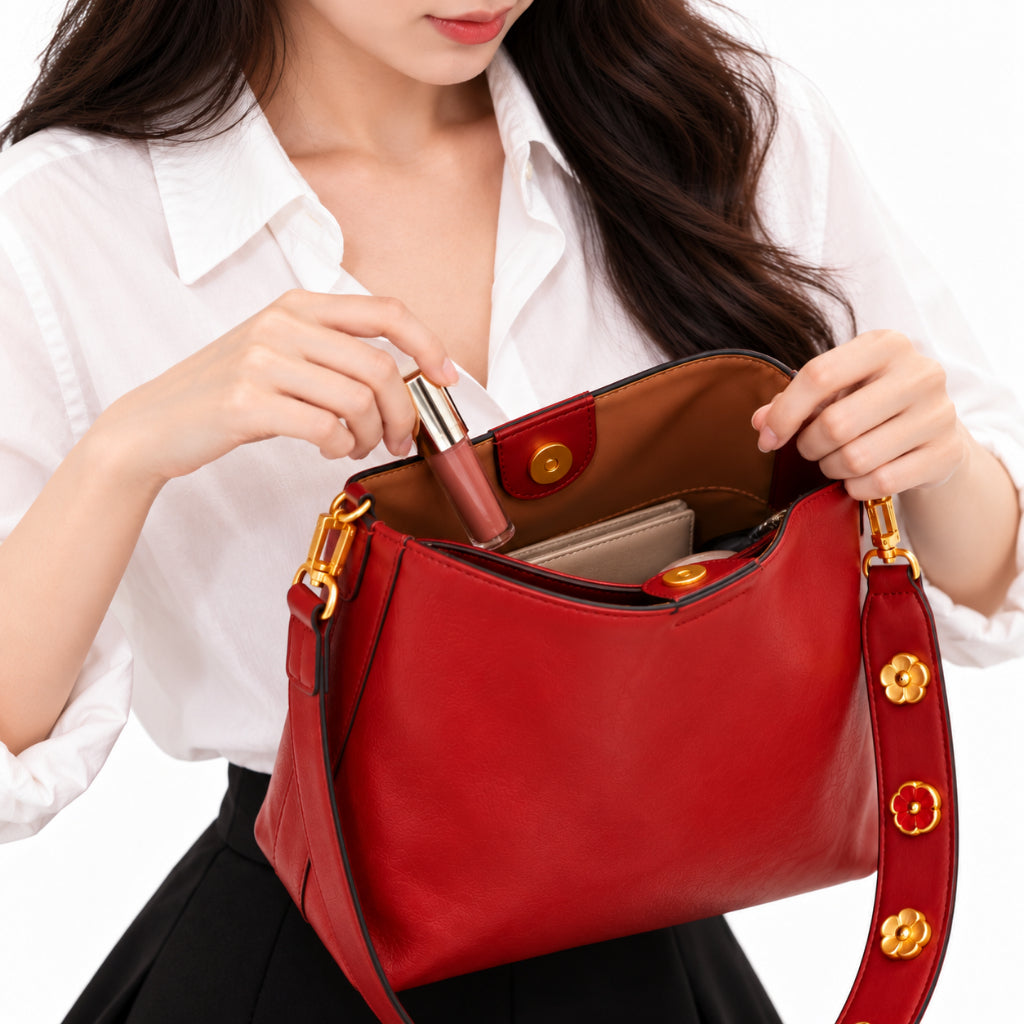 YFS Women PU Leather Floral Strap Shoulder Sling Bag