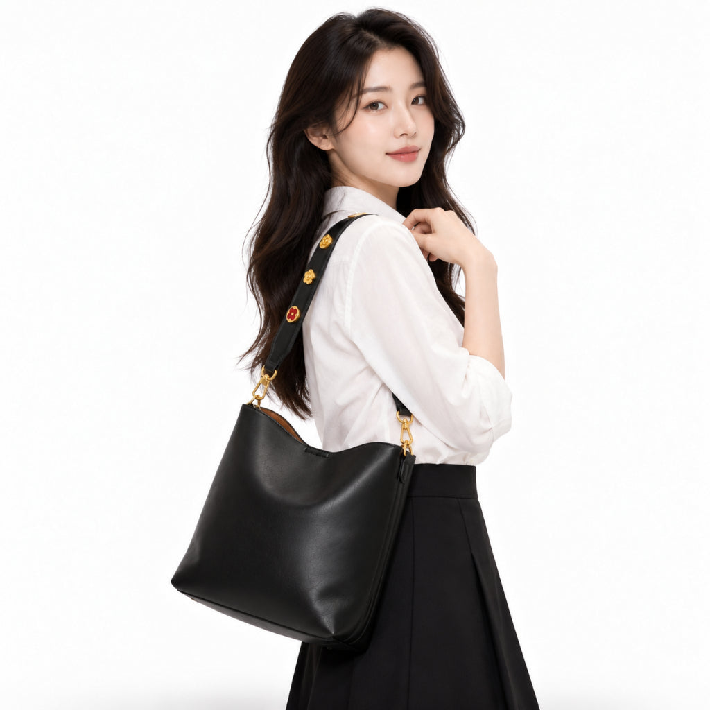 YFS Women PU Leather Floral Strap Shoulder Sling Bag