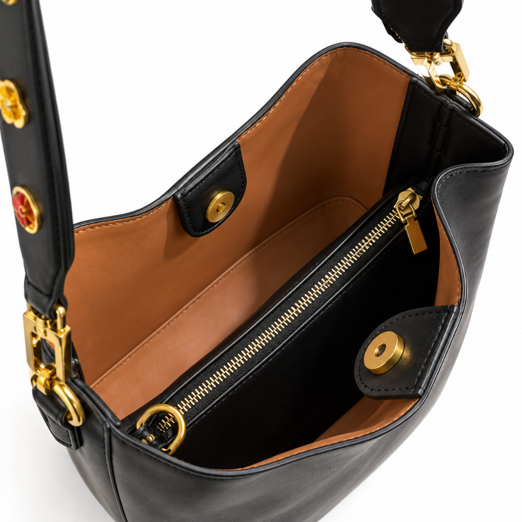 YFS Women PU Leather Floral Strap Shoulder Sling Bag