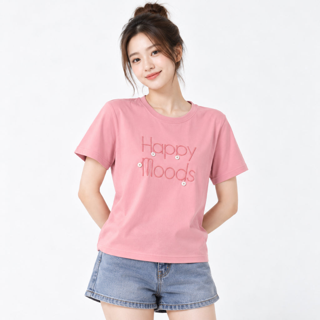 YFS Women Happy Moods Embellished Graphic Tee