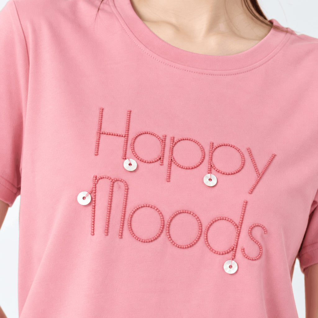 YFS Women Happy Moods Embellished Graphic Tee
