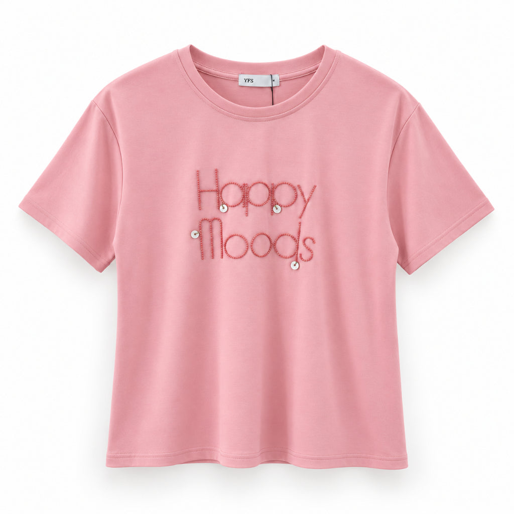 YFS Women Happy Moods Embellished Graphic Tee