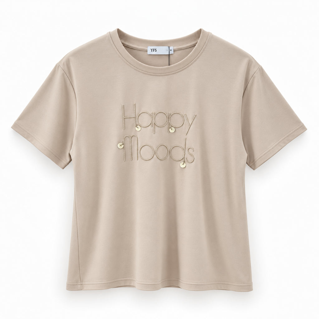 YFS Women Happy Moods Embellished Graphic Tee