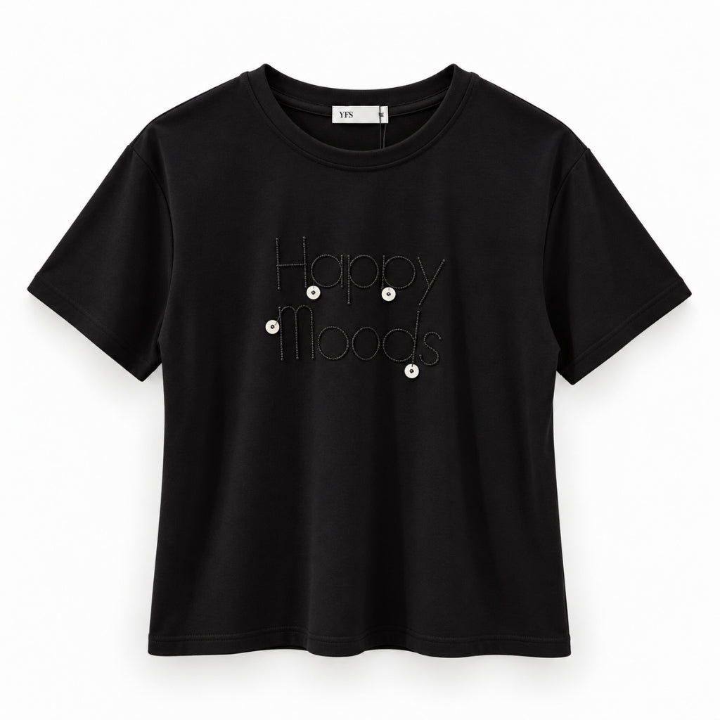 YFS Women Happy Moods Embellished Graphic Tee