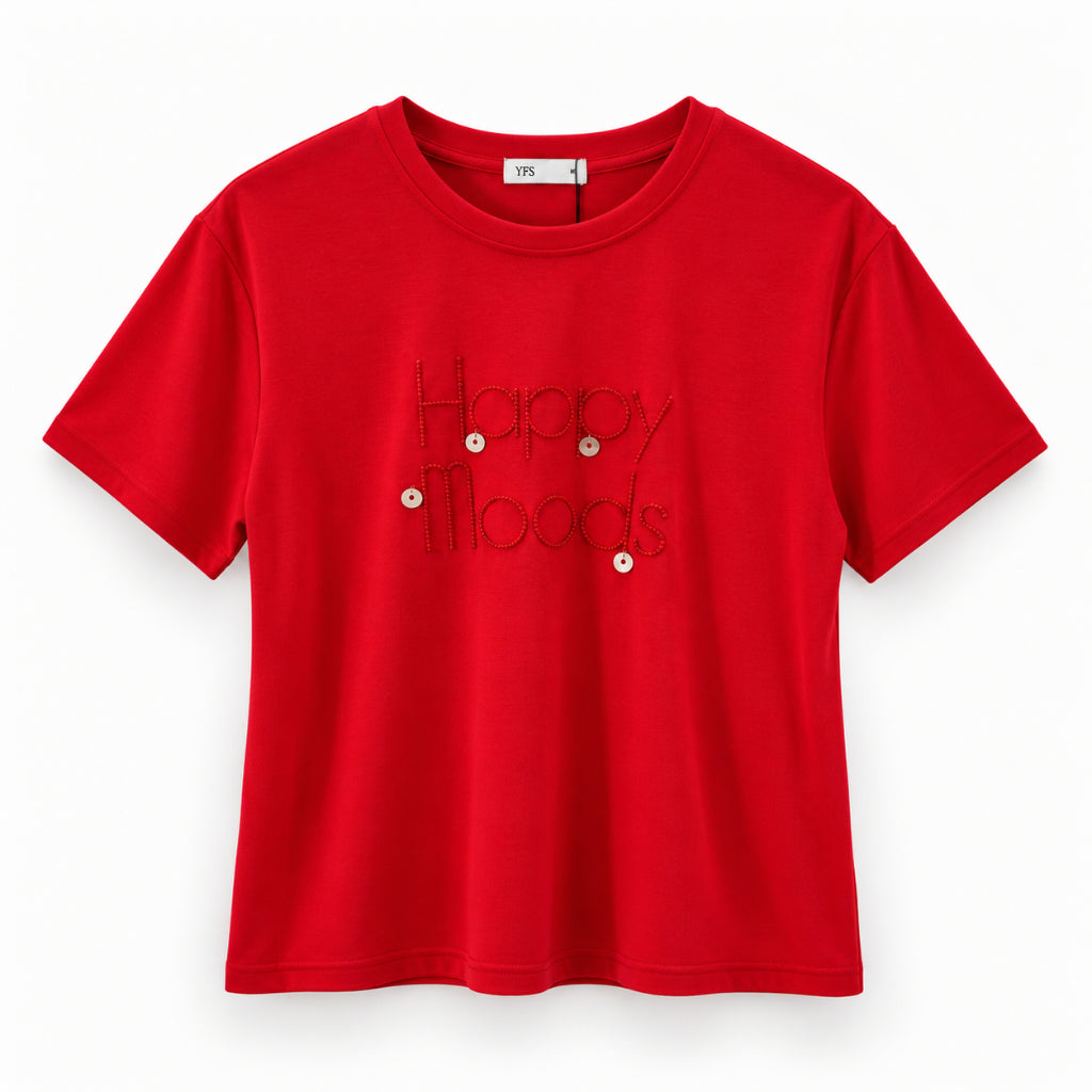 YFS Women Happy Moods Embellished Graphic Tee