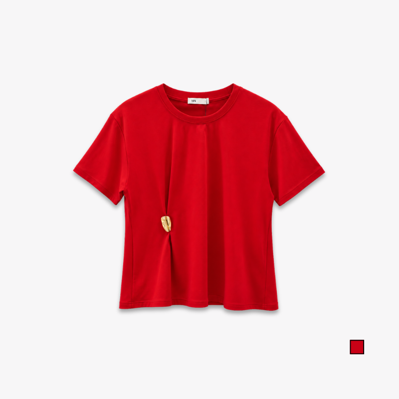 YFS Women Gold Accent Gathered Detail Tee