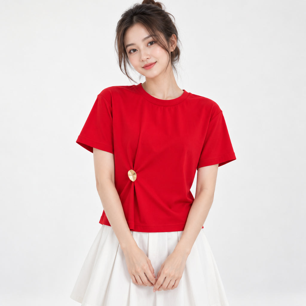 YFS Women Gold Accent Gathered Detail Tee