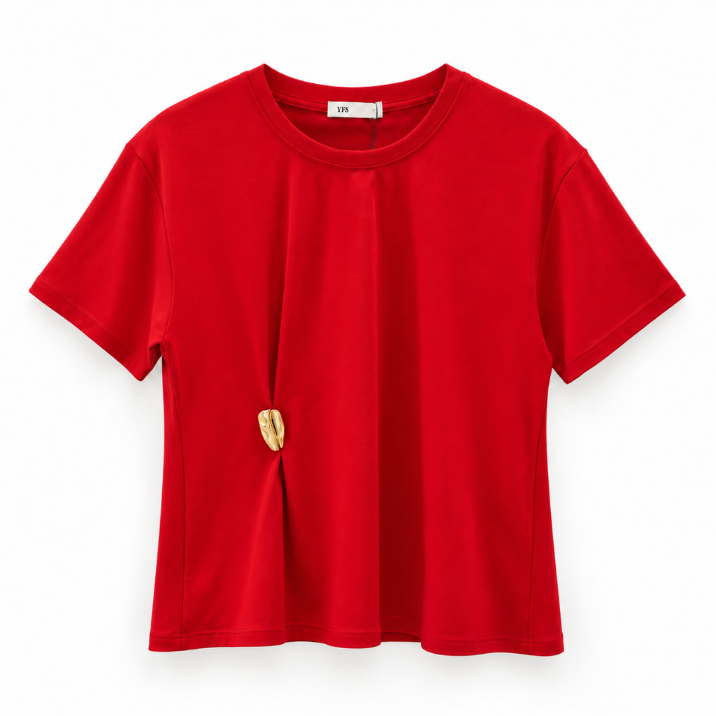 YFS Women Gold Accent Gathered Detail Tee