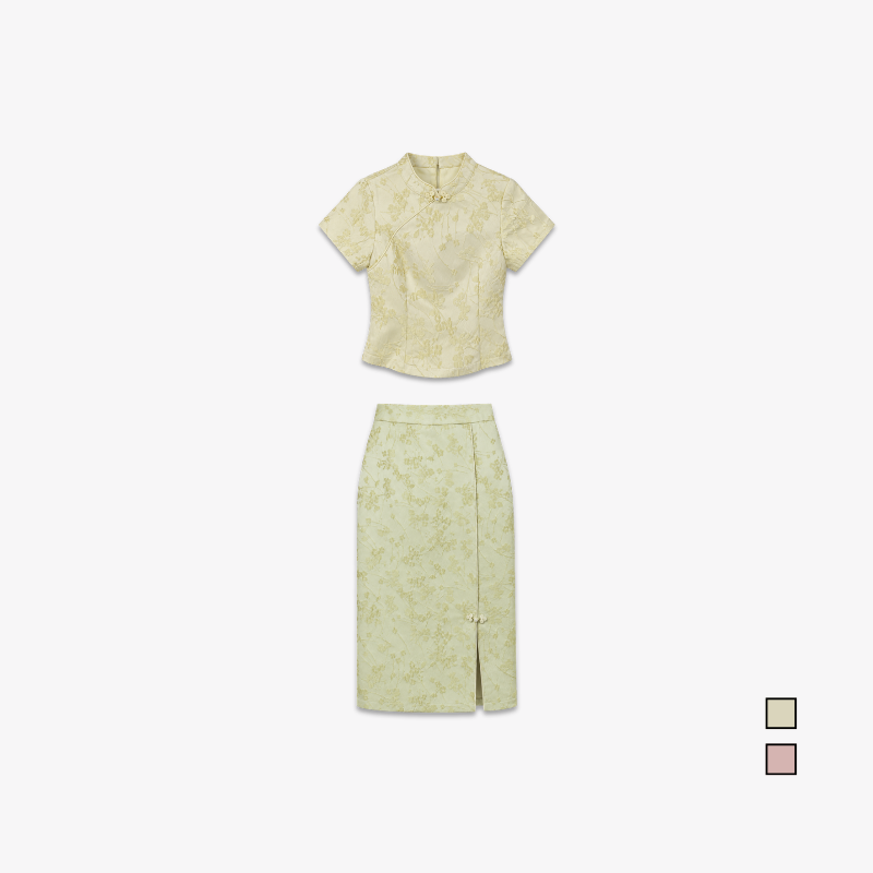 YFS Women Floral Jacquard Cheongsam Set Wear
