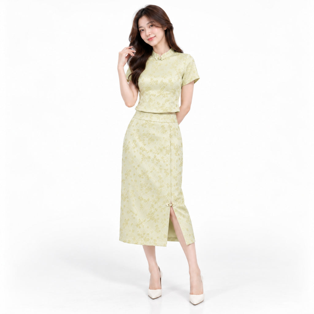 YFS Women Floral Jacquard Cheongsam Set Wear