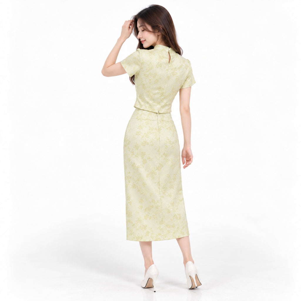 YFS Women Floral Jacquard Cheongsam Set Wear