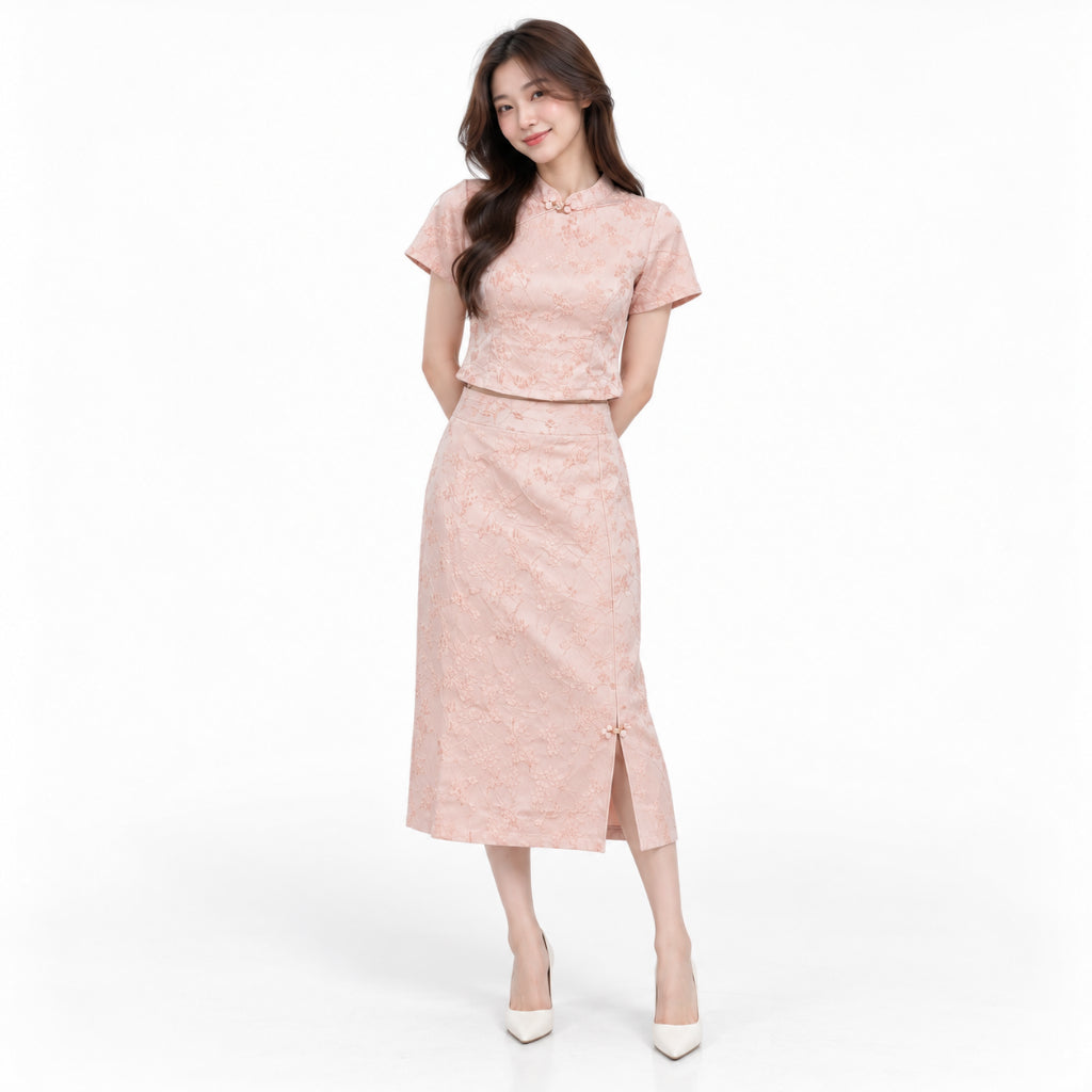 YFS Women Floral Jacquard Cheongsam Set Wear