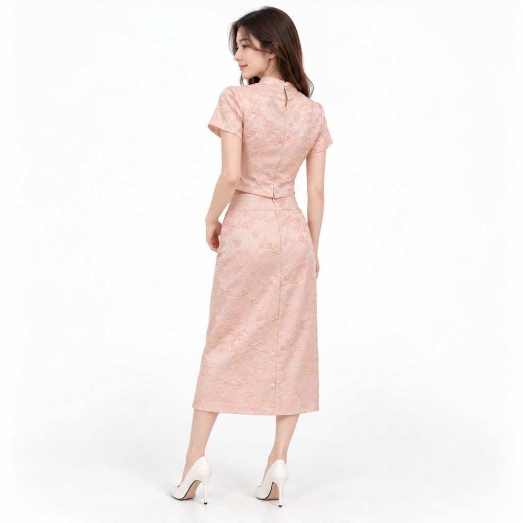 YFS Women Floral Jacquard Cheongsam Set Wear