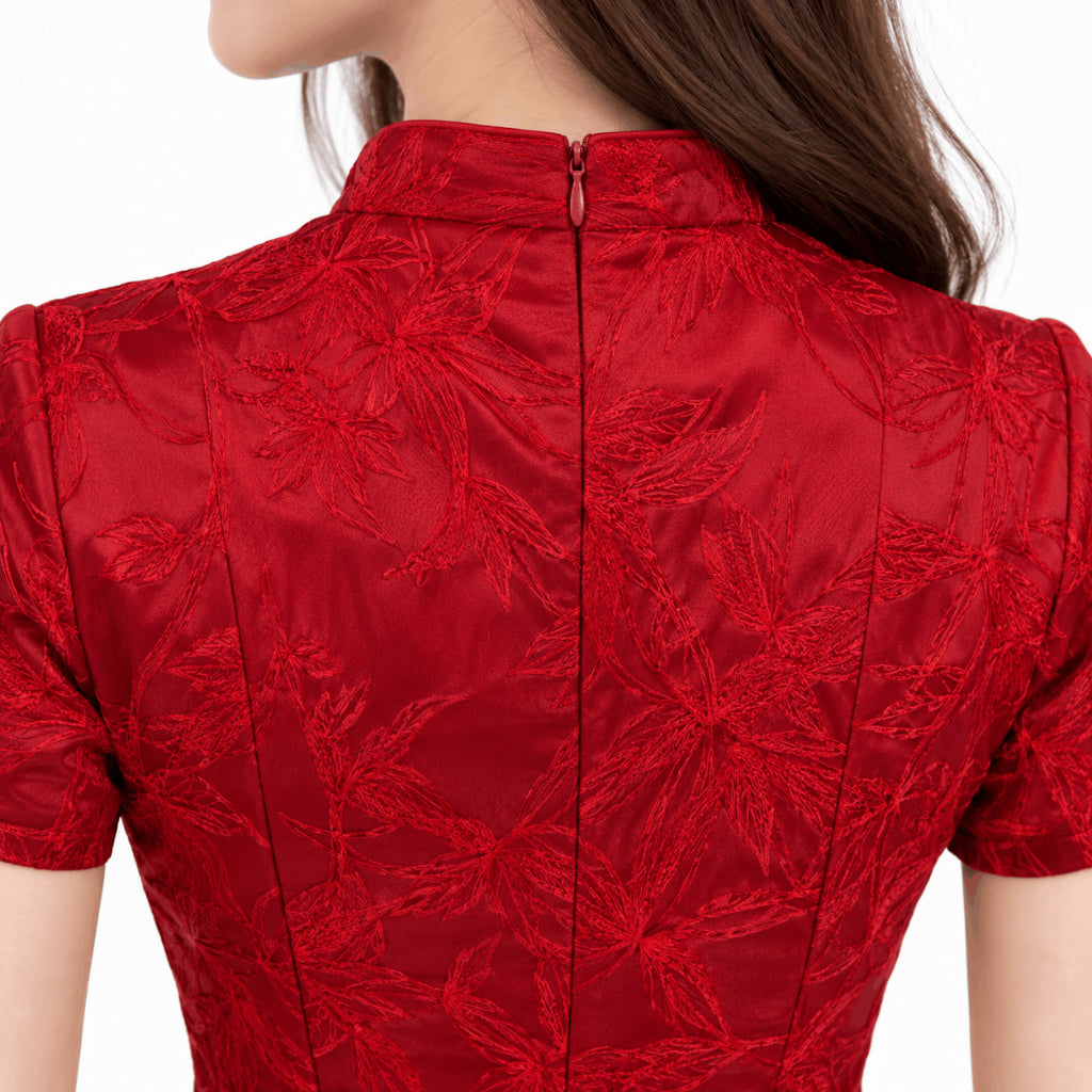 YFS Women Floral Jacquard Cheongsam Dress