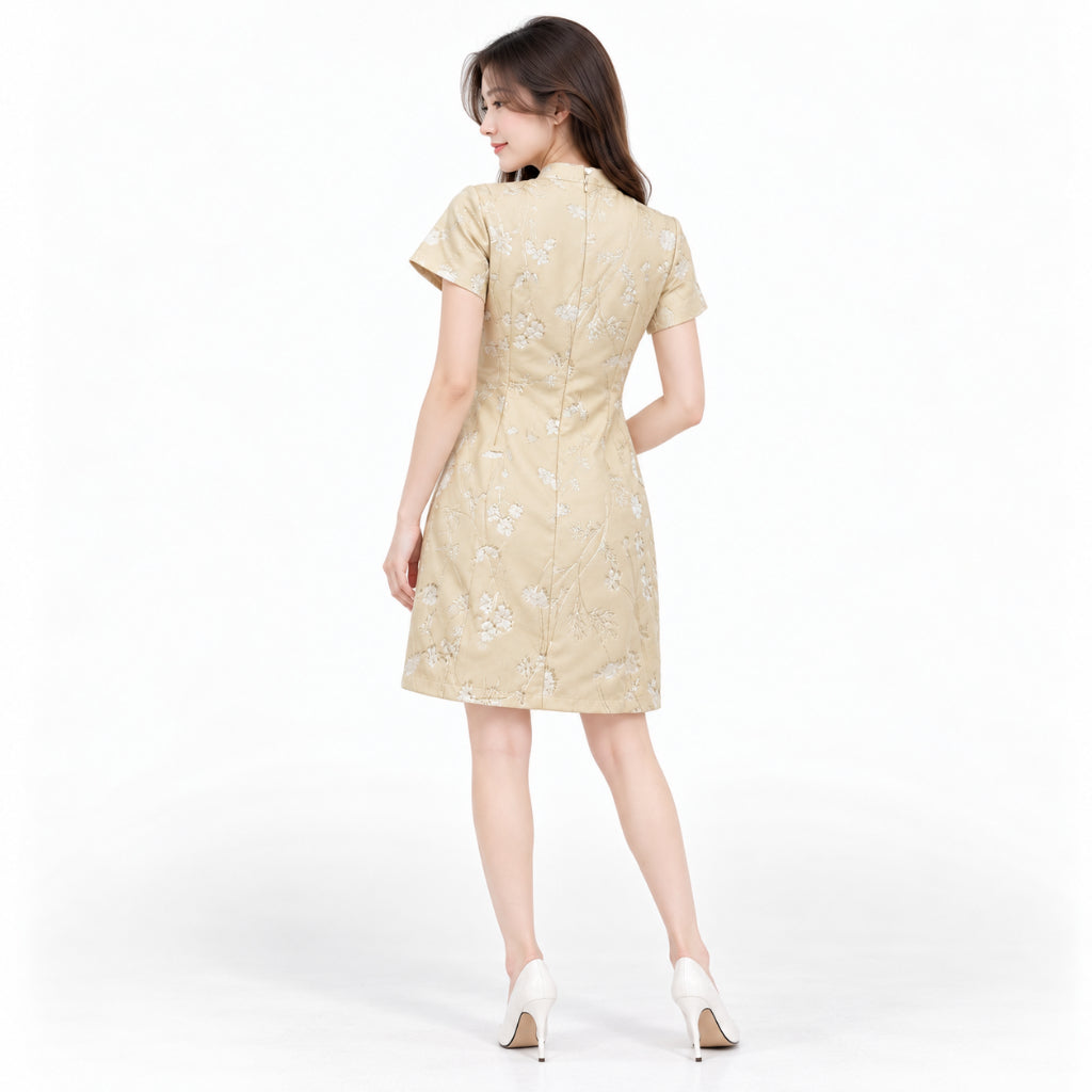 YFS Women Floral Jacquard Cheongsam Dress