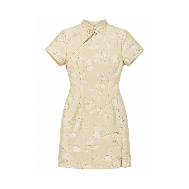 YFS Women Floral Jacquard Cheongsam Dress