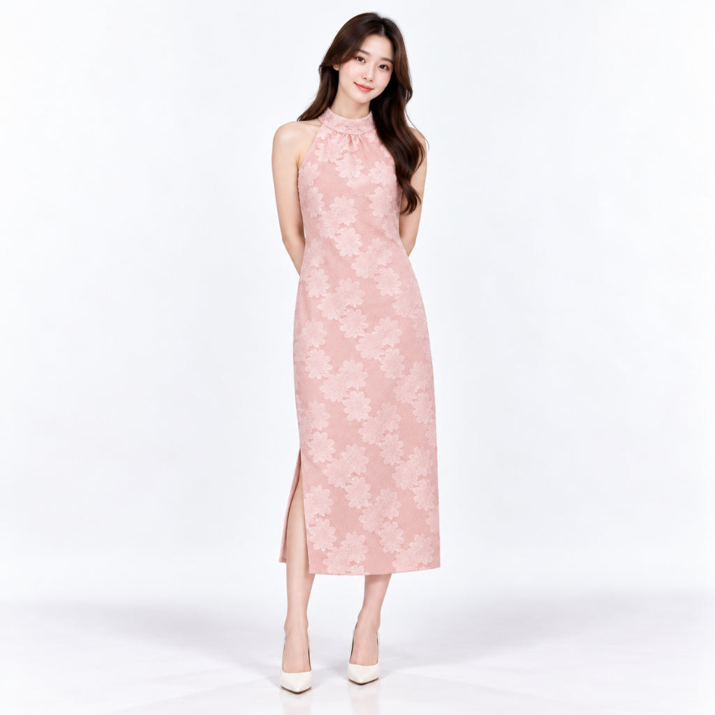 YFS Women Floral Lace Halter Midi Dress