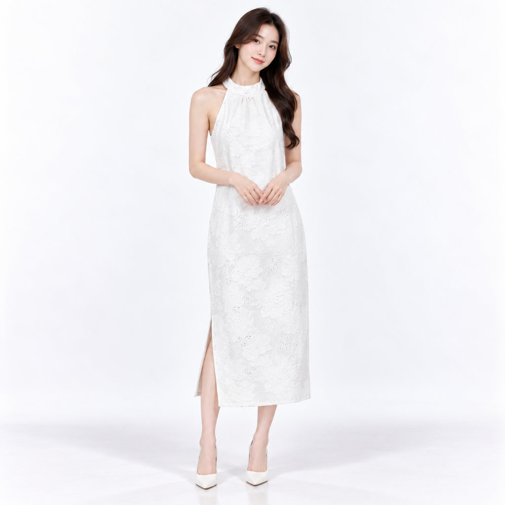YFS Women Floral Lace Halter Midi Dress