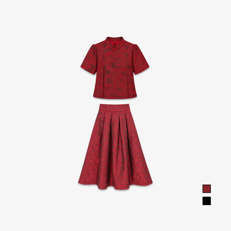 YFS Women Floral Jacquard Two-Piece Set Wear