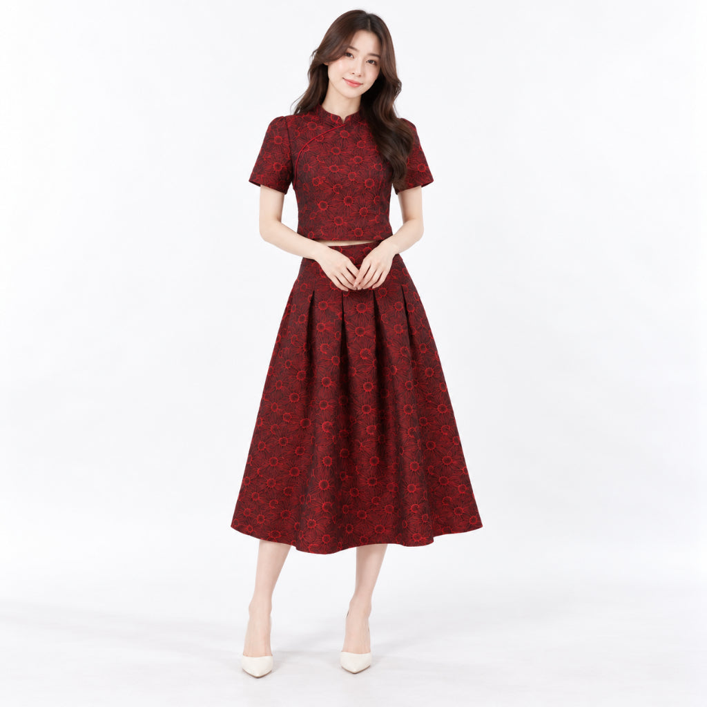 YFS Women Floral Jacquard Two-Piece Set Wear