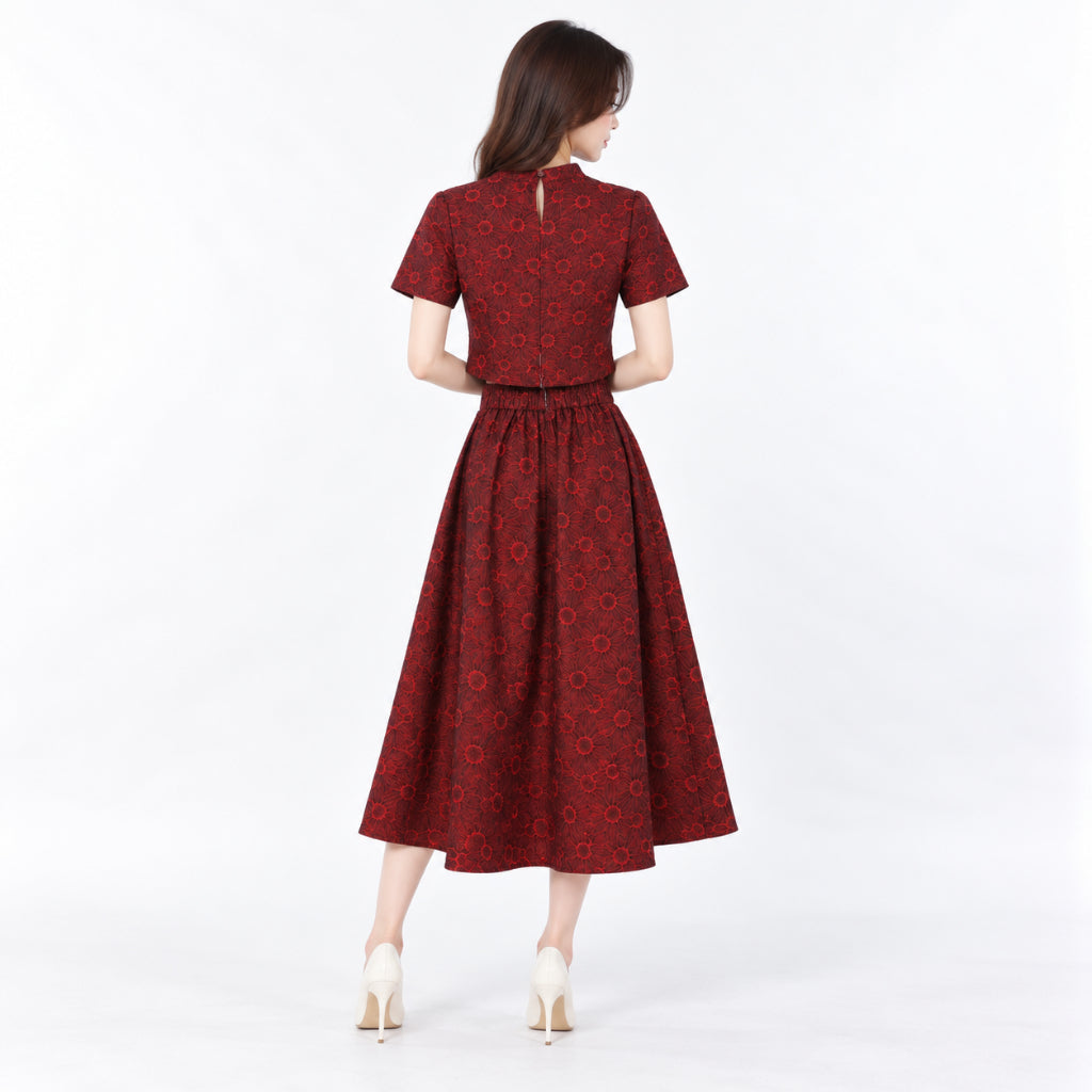 YFS Women Floral Jacquard Two-Piece Set Wear