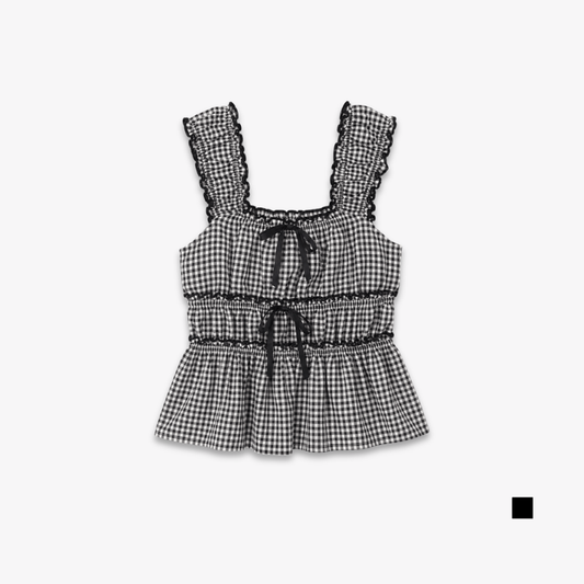 YFS Women Gingham Ruffle Sleeveless Top