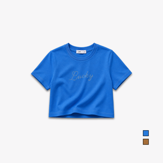 YFS Women Lucky Rhinestone Crop T-Shirt