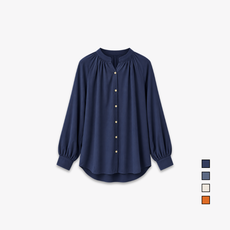 PISCO Women Gathered Neck Long Sleeve Shirt