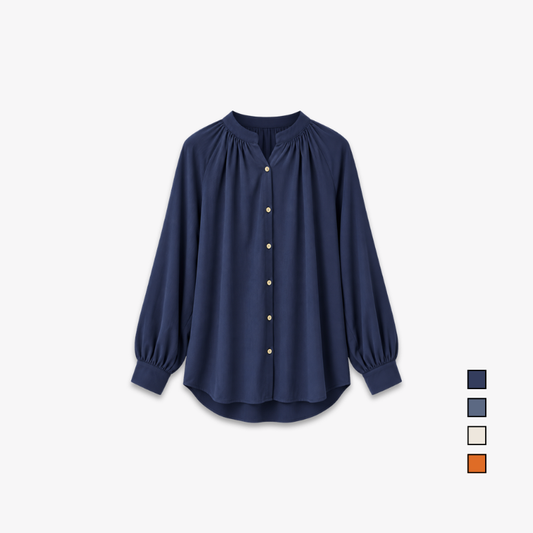 PISCO Women Gathered Neck Long Sleeve Shirt
