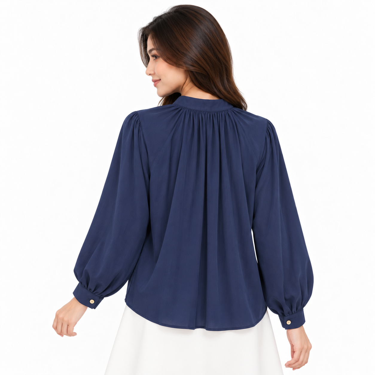 PISCO Women Gathered Neck Long Sleeve Shirt