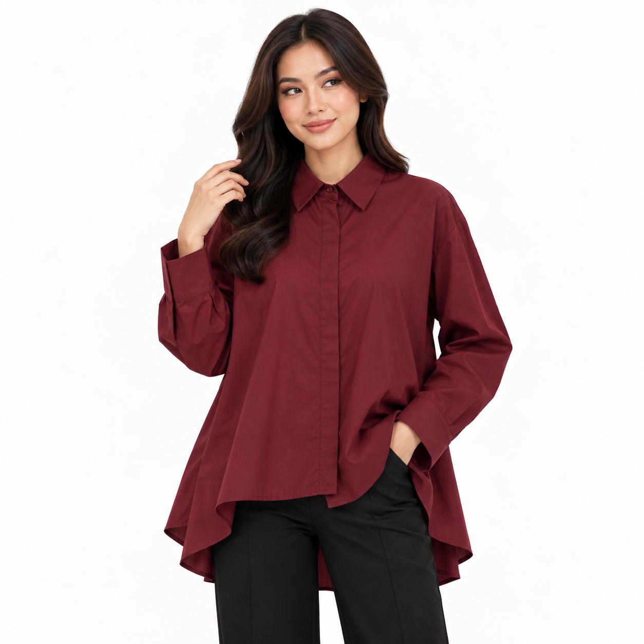 PISCO Women High-Low Shirt Long Sleeve Shirt