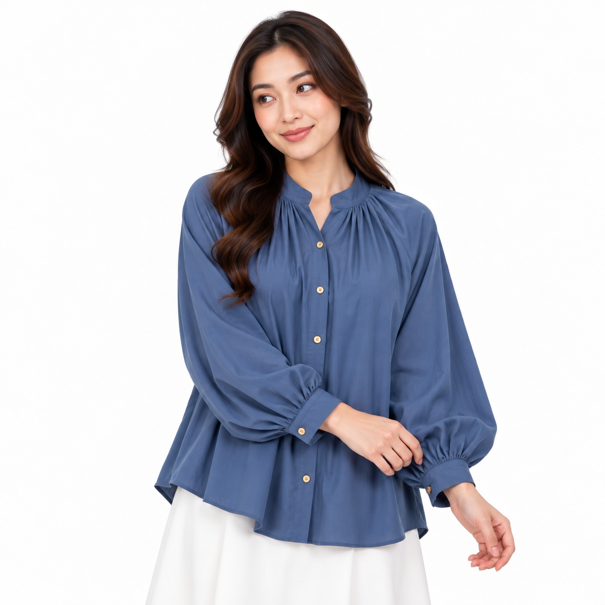 PISCO Women Gathered Neck Long Sleeve Shirt