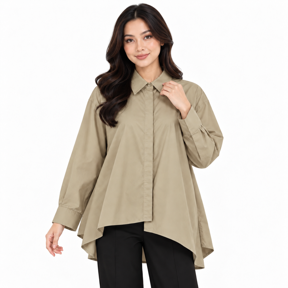 PISCO Women High-Low Shirt Long Sleeve Shirt