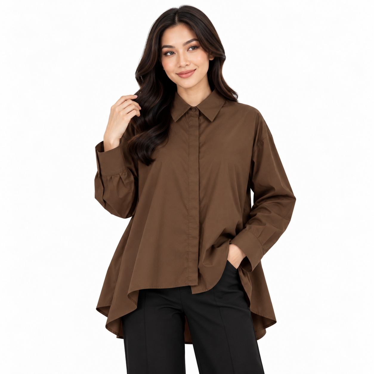 PISCO Women High-Low Shirt Long Sleeve Shirt