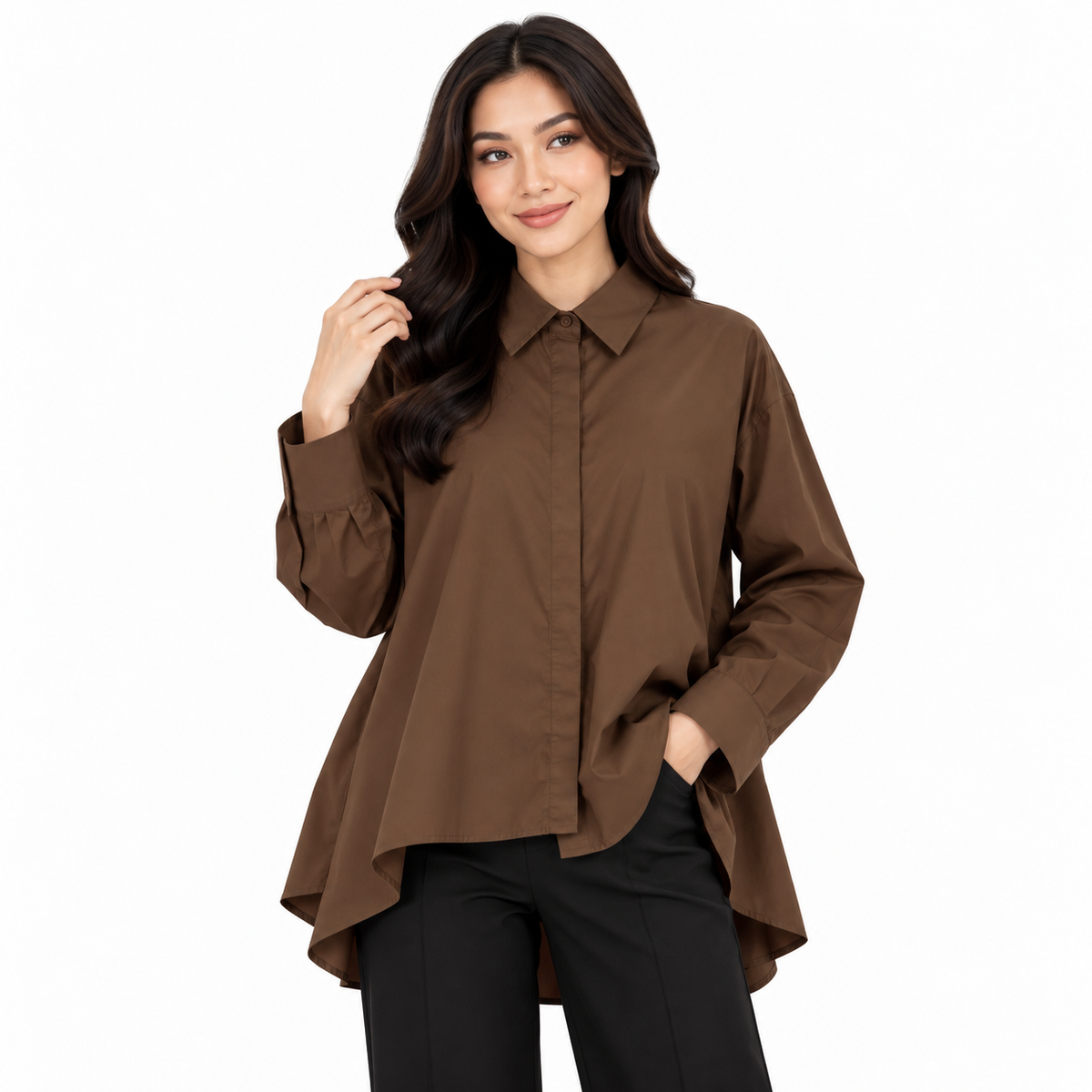 PISCO Women High-Low Shirt Long Sleeve Shirt